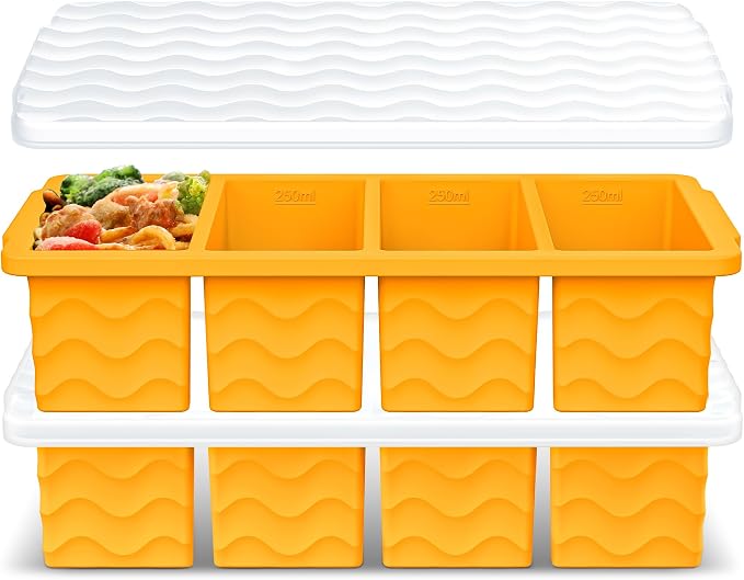 Doasuwish Silicone Freezer Tray for Soup with Lid – 1-Cup Soup Container Cube Style Ice Cube Trays for Freezer, Meal Prep & Food Storage, Freeze 250mL/125mL Portions – 2 Pack