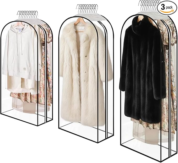 Clear Garment Bags for Hanging Clothes 3-piece set(43,50,60) inches Storage Bags With Zipper for Shirts, Suit,Jackets,Coats,sweater,Long Dresses,wedding,gowns,etc.