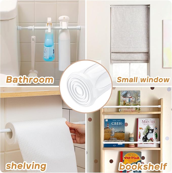 Spring Tension Curtain Rods 12–19 Inch White 2 Pack | No-drill & tool-free setup. Fits windows, kitchens, doorways. Rust-resistant, great for light curtains.
