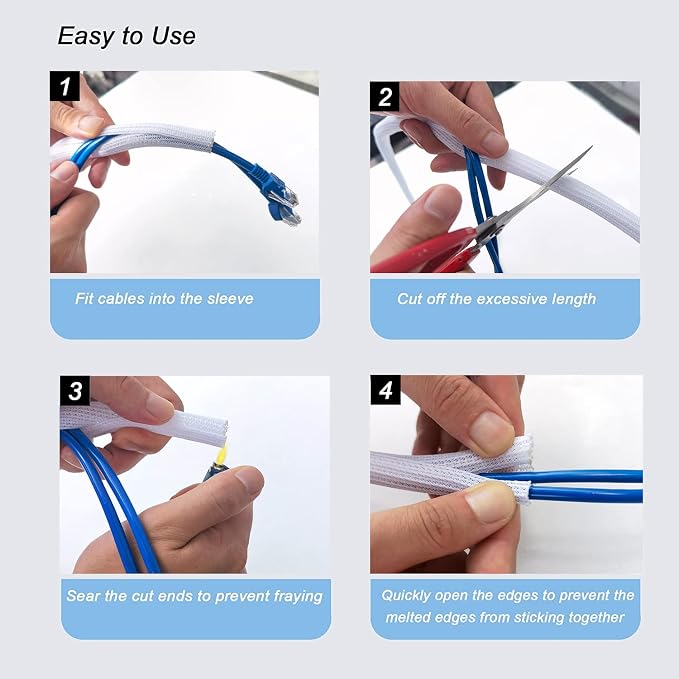 Cable Management Sleeve, Split Design, 25FT - 3/4 Inch, White | Cord Protectors from Pets | Heat & Abrasion Resistant Wire Loom | Automotive Wiring & Home Office Cable Organization