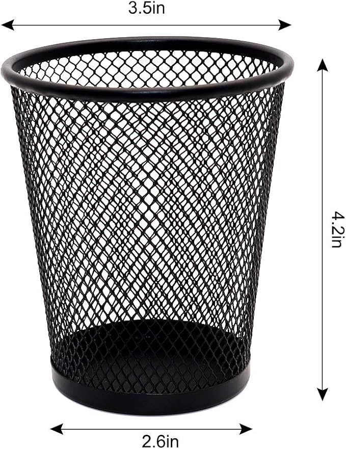 SLSON 4 Pack Pen Holder Metal Mesh Pencil Holders Round Shaped Pen Holders for Desk Office Wire Mesh Container Pen Organizer,Black