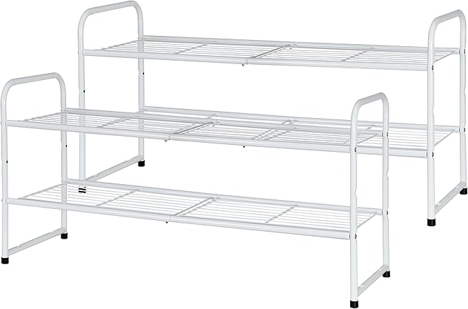 2 Pack 2-Tier Shoe Rack, 33" Wide Shoe Shelf Storage Organizer for Entryway, Closet, Large Capacity, Metal Wire Grid, White