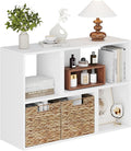 MapleGrace 6 Cube Storage Organizer, Wooden Storage Shelves Bookcase with Back Panels, Stackable Display Bookshelf Includes 2 Wicker Baskets for Living Room, Bedroom, Study, Hallway, White