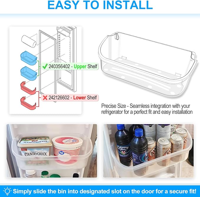 [2 PACK] UPGRADED 240356402 Refrigerator Door Bin Compatible with Frigidaire Door Shelf Replacement Refrigerator Door Shelves FFSS2615TS0 LFSS2612TF0 FGHS2631PF4A LFSS2612TE0 FFSS2615TS5 Door Bin