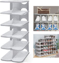 6-Tier Thickening Cubby Shoe Rack, Free Combination Shoe Organizer for Closet, Free Standing Shoe Tower, Stackable Space-Saving Adjustable Shoe Storage Shelf, Grey