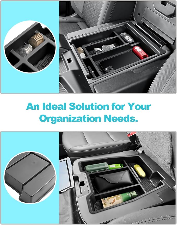 CDEFG 2PCS for Chevy Silverado Sierra Center Console Organizer for 2019-2025 2026 Chevrolet Silverado/GMC Sierra 1500/2020-2026 Silverado Sierra 2500HD 3500HD Accessory(Split-Bench Folding Seat Only)