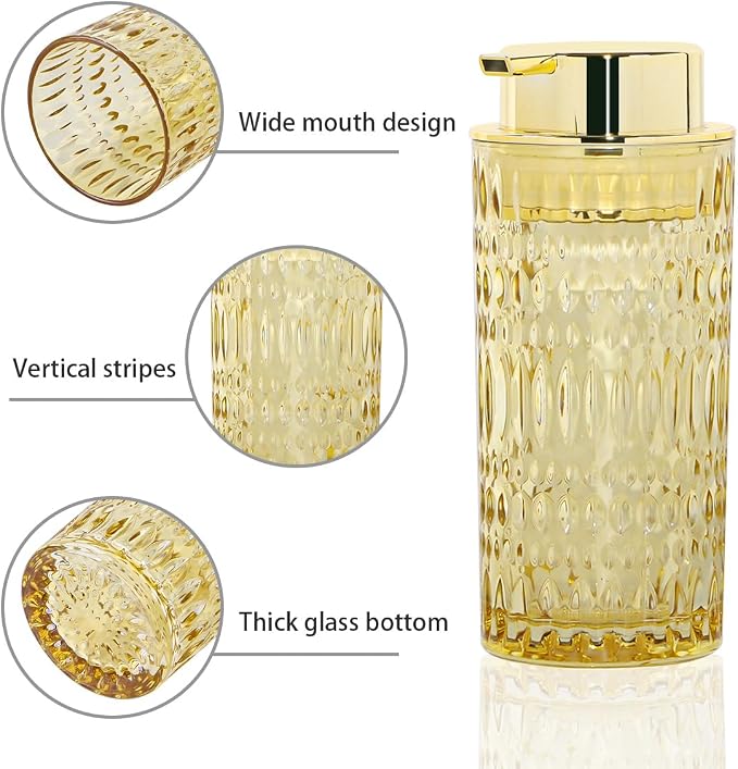 Foaming Soap Dispenser, Amber Glass Soap Dispenser, 14 Oz Refillable Foam Soap Dispenser Pump Bottle Container for Bathroom Kitchen Countertop Decor
