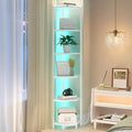 Hzuaneri Corner Shelf with LED Light 6 Tier Corner Bookshelf Standing Shelf | Tall Narrow Display Bookcase with Metal Frame for Small Space, Living Room, Home Office, Bedroom, White CS66613W