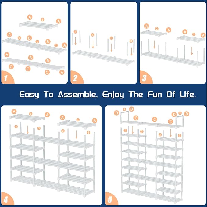 Mavivegue 9 Tiers Shoe Rack Tall Shoe Organizer Shoe Storage 50-55 Pairs Vertical Shoe Shelf Large Shoe Rack Organizer Stackable Shoe Racks for Entryway, Closet, Garage, Bedroom,Cloakroom - White