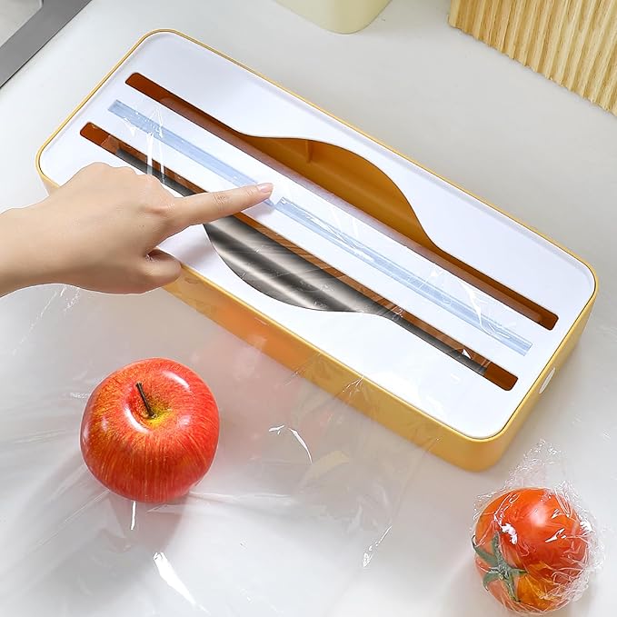 Dual-Slot Multifunctional Kitchen Cutter | For Cling Film, Aluminum Foil, and Parchment Paper Storage & Cutting | Easily Cut Two Materials at Once (Yellow(suckers))