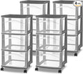 Sterilite 4 Pack 3 Drawer Storage Cart, Rolling Organization, Flat Gray