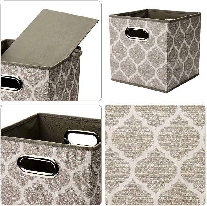 Baskets Storage Cubes 10.5 x10.5 x 11 Inch Cuibcle Baskets Brown Beige Cloth Storage Cubes Bins Foldable Fabric Storage Boxes Inserts Cube Drawers for Storage Organizer ,QY-SC08-3