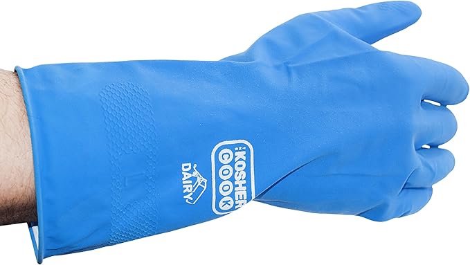 The Kosher Cook Dairy Blue Nitrile Cleaning Gloves, Comfortable Flock Lining and Top Durability for Dishwashing and Household, Large and Color Coded Home Kitchen Accessories