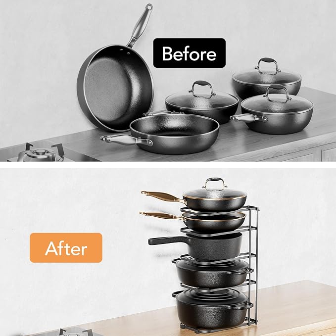 ORDORA Pots and Pans Organizer Rack under Cabinet 16.59" Tall, 5-Tier Pan Organizers inside Cabinet, Space Saving Kitchen Storage Pot Rack for Baking Pan Cast Iron Skillets Cookware - No Assembly