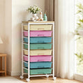 Rolling Cart with 8 Drawers, Plastic Drawer Storage Carts with Wheels & Wooden Tabletop, Metal Utility Cart Organizer for Bedroom Living Room Office Classroom Craft Organization and Storage, Colorful