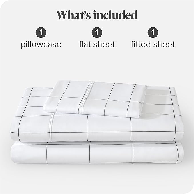 Bare Home Twin XL Sheet Set - College Dorm Size - Luxury 1800 Ultra- Soft Double Brushed Microfiber - Deep Pockets - Easy Fit - 3 Piece Bedding Sheet Set (Twin XL, Grid - White/Grey)