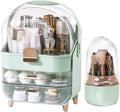 Makeup Organizer for Vanity with Brush Holder, Lid and 2 Drawers, Green | Large Capacity Bathroom Counter Organizer for Skincare, Cosmetic Storage, Dustproof, Waterproof, Teen Girl Gifts