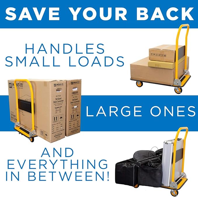 Mount-It! Folding Hand Truck Dolly Platform Truck, 330 lb Heavy Duty Flatbed Cart with Wheels, Foldable Platform Cart with 360° Swivel Casters, Push Cart for Moving Boxes & Furniture (MI-920)