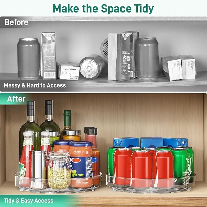 Optish 3 Pack Lazy Susan Organizer, 9.5 Inch Lazy Susan Turntable for Cabinet, Refrigerator Organizer for Pantry Organizers and Storage, Non-Skid Fridge Organizer