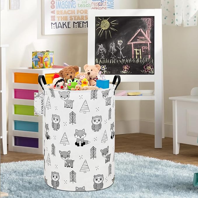 FANKANG Storage Basket, Nursery Hamper Canvas Laundry Basket Foldable with Waterproof PE Coating Large Storage Baskets for Kids Boys and Girls, Office, Bedroom, Clothes,Toys(Animal)
