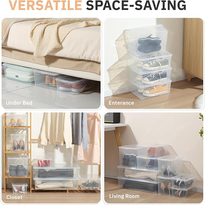 novelinks 12 Pack 6 Quart Clear Plastic Storage Bins with Lids, Shoe Boxes | Shoe Bins, Shoe Containers, Clear Shoe Storage Boxes, Shoe Boxes Clear Plastic Stackable, Craft Organizers and Storage