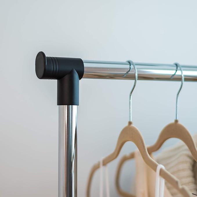 IRIS USA Double Rod Rolling Clothes Rack, Height Adjustable, Black | Adjustable hanging space for garments, accessories, and storage needs with smooth mobility