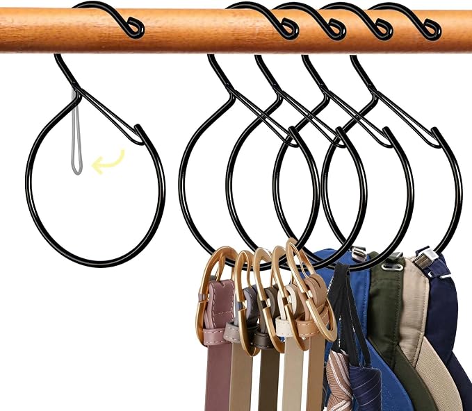 5 Pcs Belt Hanger Hat Organizer - Black Metal Belt Scarf Hat Tie Purse Storage Hangers Organizers Waterproof Non-Slip Easy Access Open Hook Space Saving Multi-Functional Hooks