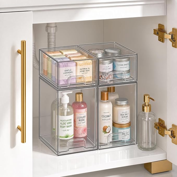 TIPGO Clear Stackable Storage Drawers, Baby Bottle Organizer, Easily-Access Makeup Organizer, Durable Containers for Bathroom Countertop, Pantry and Medicine Cabinet Organizer
