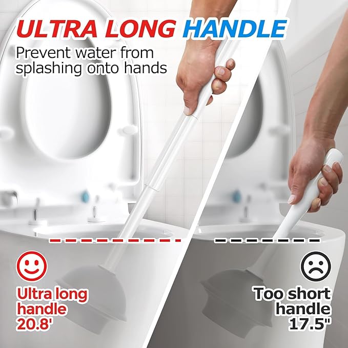 FORASTO 3IN1 Toilet Brush and Plunger Set with Holder Compact Cleaning Kit | White, long grip, suction cup, firm bristles, crevice cleaner, bathroom essentials for apartment, daily supplies