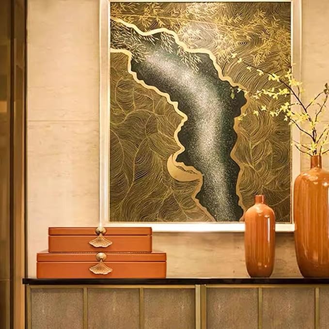 Orange Red Leather Jewelry Box, Light Luxury Home, TV Cabinet, Soft Decoration Model Room, Wine Cabinet, Decoration Box, Treasure Ornament Gift