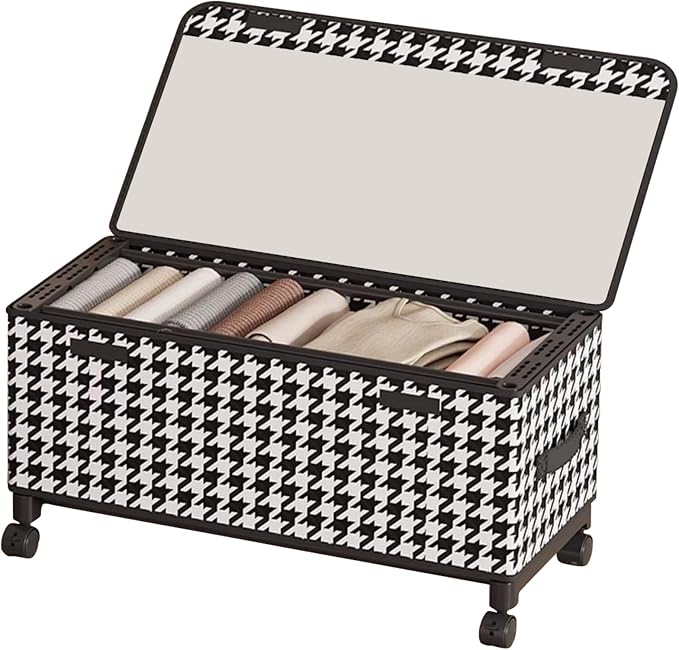 65L Under Bed Storage with Wheels, Adjustable Underbed Storage Bins, Foldable Dustproof Storage Container, 30.3×11.4×11.8 Inch Organizer for Clothes, Shoes, Blankets (black - Transparent Cover)