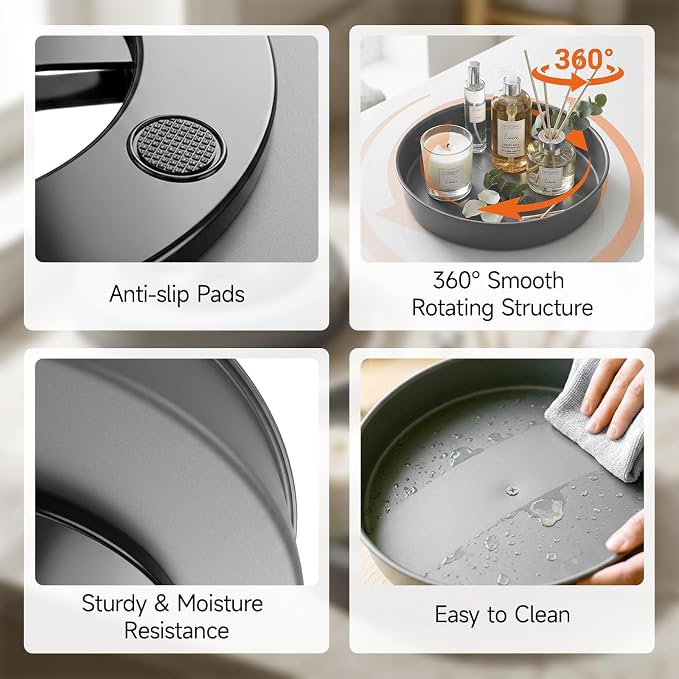 2PCS 9.8" Black Metal Lazy Susan Turntable Organizer | Non-Slip, Easy to Wipe, 360°Rotating Spinning Tray, For Cabinet, Pantry, Table Top, Fridge, Bathroom Vanity, Kitchen Decor