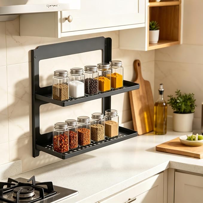 2-Tier Folding Wall Shelf, Small Metal Floating Shelves, Stackable Combined Foldable Storage Rack, Rustproof Hanging Shelf for Bathroom, Laundry Room, Kitchen, RV and Home Wall Decor