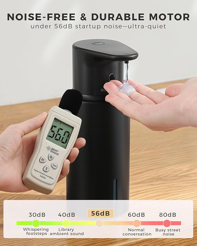 Automatic Liquid Soap Dispenser Touchless, 304 Stainless Steel Bottle Body | 16.2oz/480ml Rechargeable, 3 Adjustable Liquid Levels, IPX7 Waterproof, for Kitchen Bathroom, Black