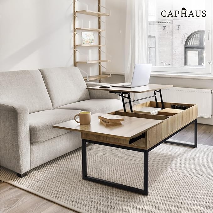 CAPHAUS Lift Top Coffee Table w/Sliding Drawer, Rising Tabletop Coffee Table w/Hidden Compartment & Sliding Drawer, Storage Coffee Table w/Lift & Sliding Top for Living Room, 47" Espresso