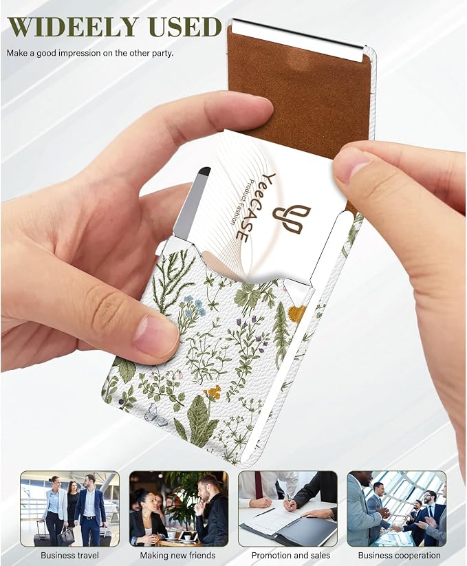 2Pack Leather Stainless Steel Business Card Holder, Metal Slim Business Card Case for Women or Men, Pocket Business Card Carrier with Prints, Magnetic Closure, RFID Blocking
