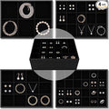 Unittype Set of 4 Stackable Jewelry Organizer Tray for Drawer Inserts Velvet Necklace Earring Bracelet Ring Holder Jewelry Display Storage Box for Bangle Stud Necklace Ring(6/12/15/24 Grid,Black)