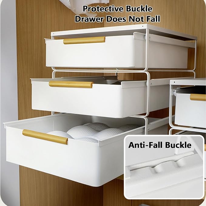 Closet Pull-Out Baskets,Stackable Storage Bins,Carbon Steel Drawer Basket,Smooth Pulling for Kitchen Pantry Cabinet and Closet(27.2x42.6x38cm)