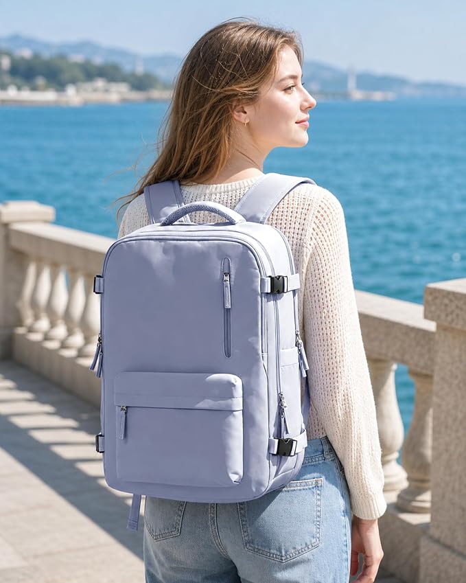 WONHOX Vacuum Seal Backpack for Travel with Air Pump 18x14x8 inches Vacpack Carry on Flight Approved Compression Daypack Laptop Space Saver Bag Storage with Vacuum System Travel Bag Women TaroPurple