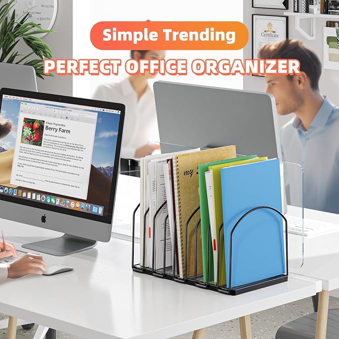 Simple Trending 9 Section Metal File Sorter Organizer, 2 Pack, Black | Vertical Layout, Multi-Functional, Metal File Rack for Desk Home Office, 13.75"D x 8.25"W x 7.5"H