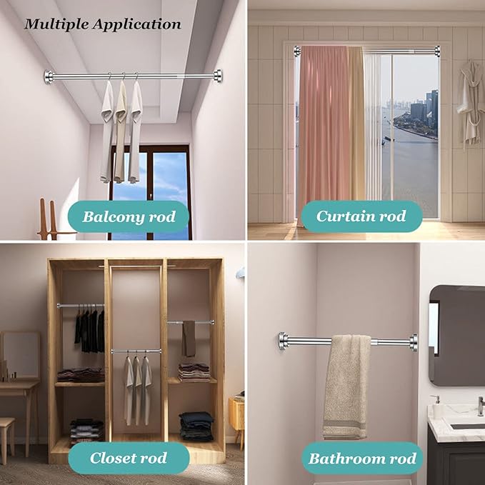 Stainless Steel Spring Tension Curtain Rod 15.7" to 27.6" Adjustable, Small Short Expandable Spring Loaded Curtain Tension Rod For Wardrobes Window Closet Bathroom Cupboard Cabinet(No Drill,No Screws)