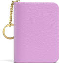 Aiawoxc Credit Card Holder for Women, Small RFID Wallet Slim Leather Business Card Organizer Case with Zipper and Keychain, Purple
