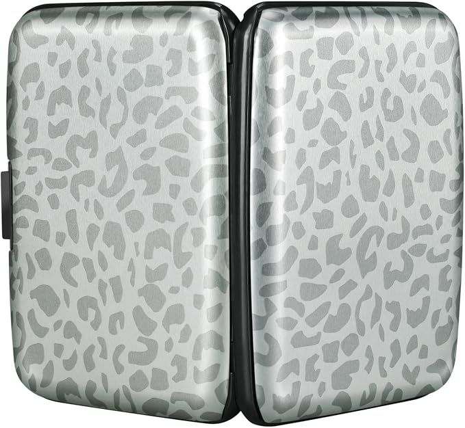 ELFISH Mini RFID Aluminum Wallet Credit Cards Holder Business Card Case Metal ID Case for Men Women(Grey Leopard Print)