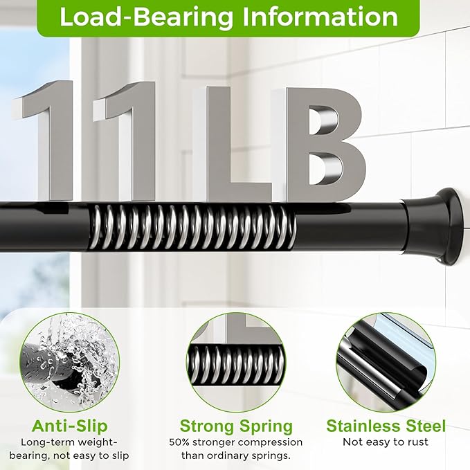 Black Shower Curtain Rod 24 to 46 Inches Adjustable, 1 Inch Diameter Heavy Duty Tension Curtain Rods No Drill, Rust-Resistant Tension Rod for Bathroom, 1 Pack (Black, 24"-46"-1P)