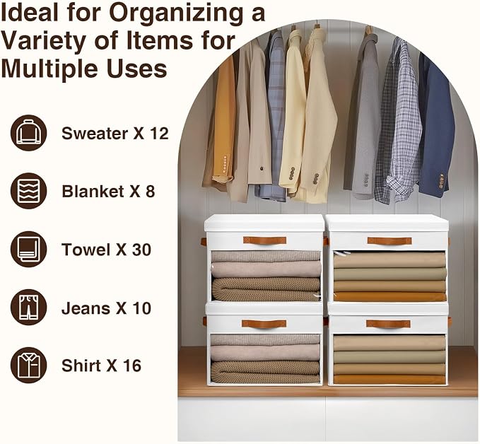 Homsorout Large Storage Bins with Lids - 6 Pack Foldable Decorative Organizers with Clear Windows & Handles, Cube Storage Organizers for Clothes, Blankets, Sweaters, Sheets, White