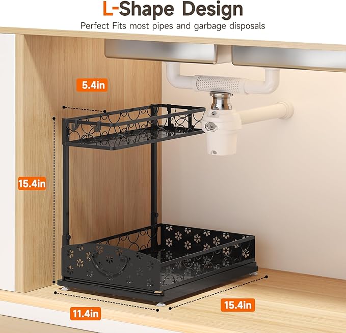 Sevenblue Under Sink Organizers, 2-Tier Multi-Use Kitchen and Bathroom Organizers and Storage with Sliding Drawers, Bathroom Cabinet Organizer (Metal, 2 Pack)