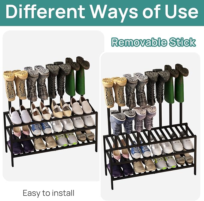 viewcare Black Boot Rack, Long Boot Rack Organizer Tall Boots with Shoe Rack for Closet, Bamboo Wood Shoe Shelf Storage Organizer for Entryway Small Space