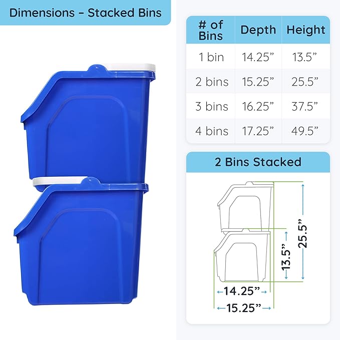 Recycling Rules! 6 Gallon Stackable Recycling Bin Container in Blue, Eco-Friendly BPA-Free Handy Recycler with Handle, 3-Pack