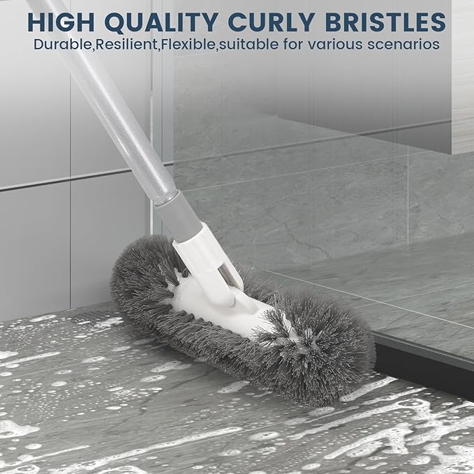 Hoklnuse Deck Brush with 51" Long Handle 360° Cylindrical Scrub Cleaner Tool for Cleaning Boat Pool Bathroom Ground 120° Swivel Floor Scrubber for Tile Grout Patio Tub Spa Adjustable Pole