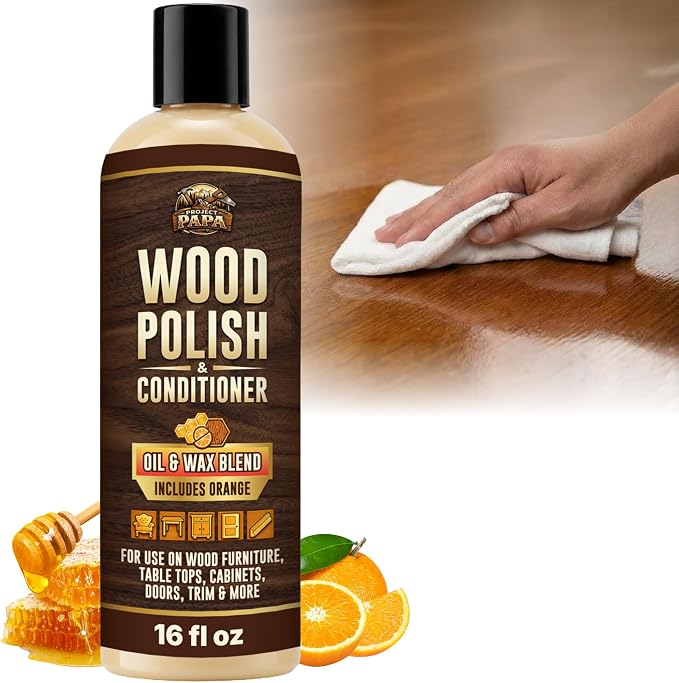Natural Wood Polish & Conditioner with Orange Oil 16 fl oz - Beeswax Furniture Polish and Cleaner, Oil & Wax Blend for Furniture, Cabinets, Tables, Doors & Trim, Enhances Color & Grain, Wood Care